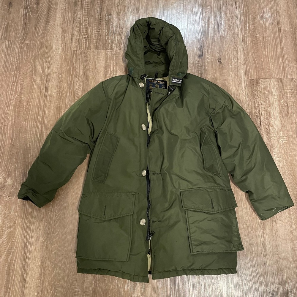 Woolrich Mens Arctic Parka Size S Green Cotton Nylon Down Filled Winter Coat USA